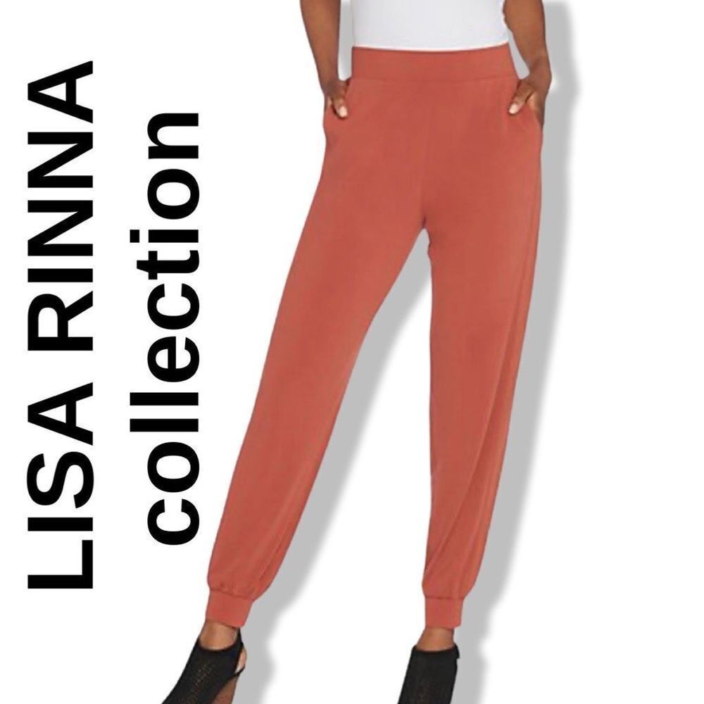 LISA RINNA COLLECTION Terra Cotta, High Waisted, Pull On Joggers, Size 2X